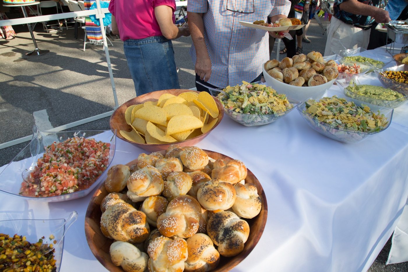 A generous spread of dishes on the table