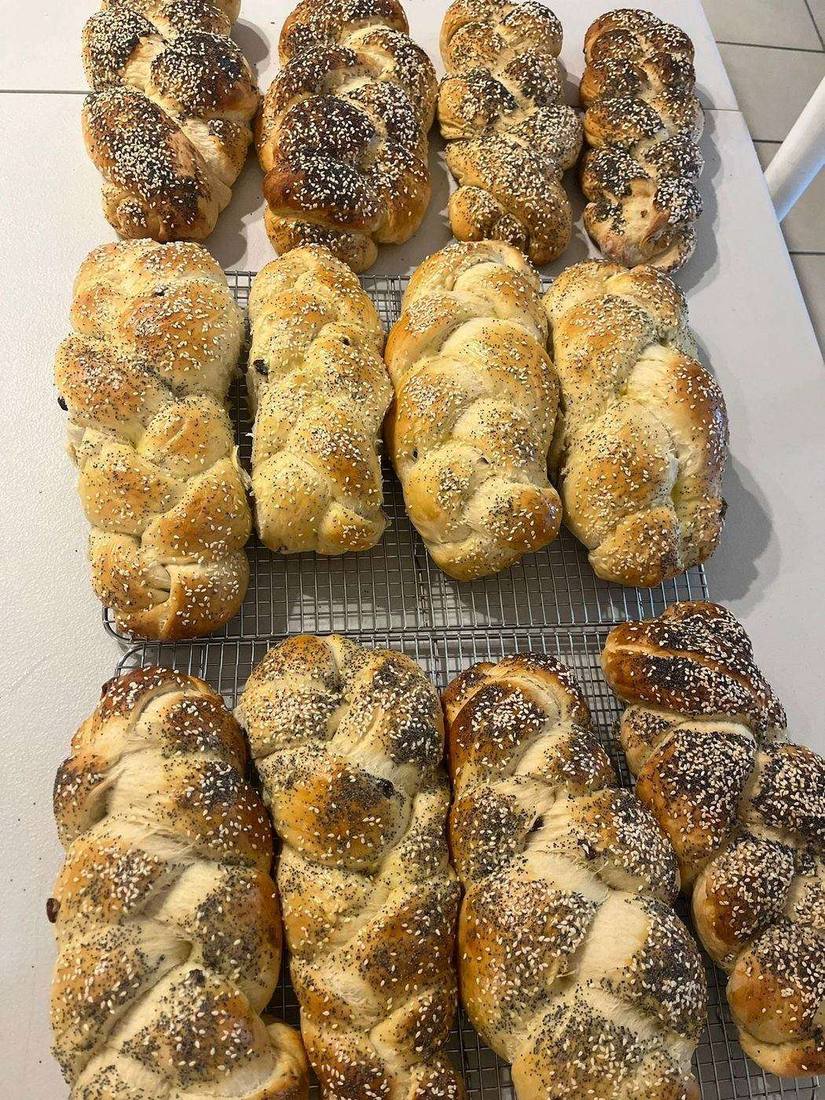 Fresh-baked challah rolls